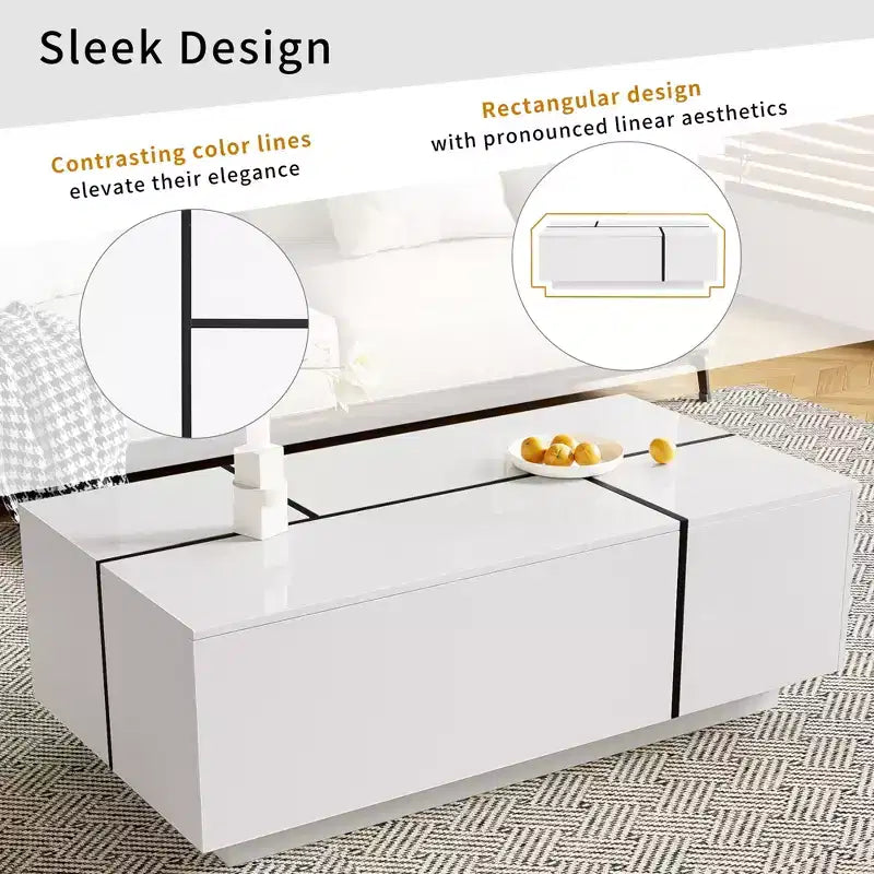 Table basse avec rangement dissimulé, plateau spacieux, design moderne, parfaite pour les salons et les entrées