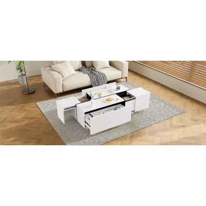 Table basse avec rangement dissimulé, plateau spacieux, design moderne, parfaite pour les salons et les entrées