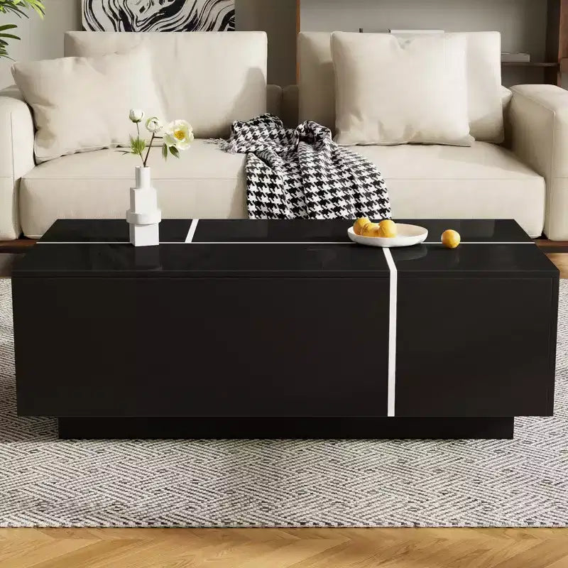Table basse avec rangement dissimulé, plateau spacieux, design moderne, parfaite pour les salons et les entrées