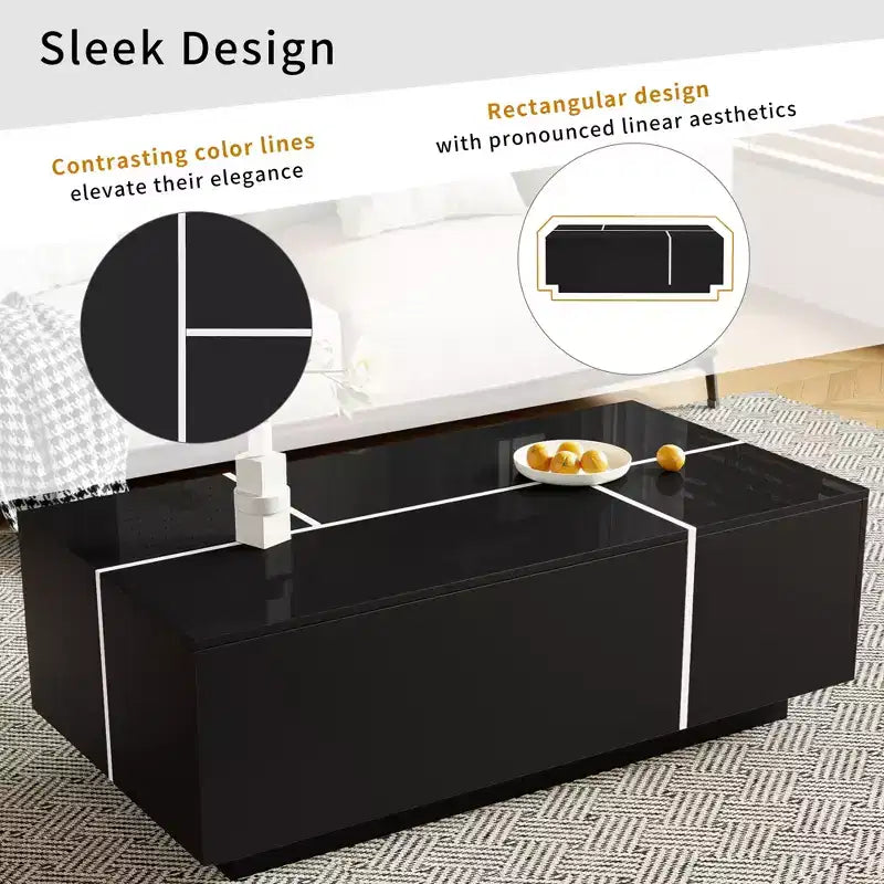 Table basse avec rangement dissimulé, plateau spacieux, design moderne, parfaite pour les salons et les entrées
