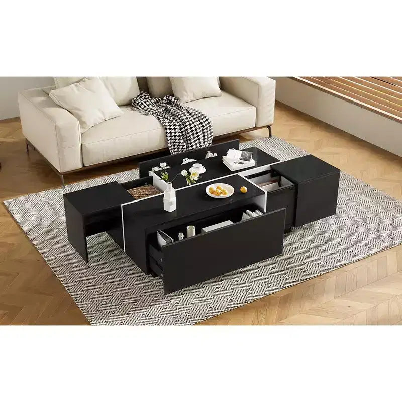 Table basse avec rangement dissimulé, plateau spacieux, design moderne, parfaite pour les salons et les entrées