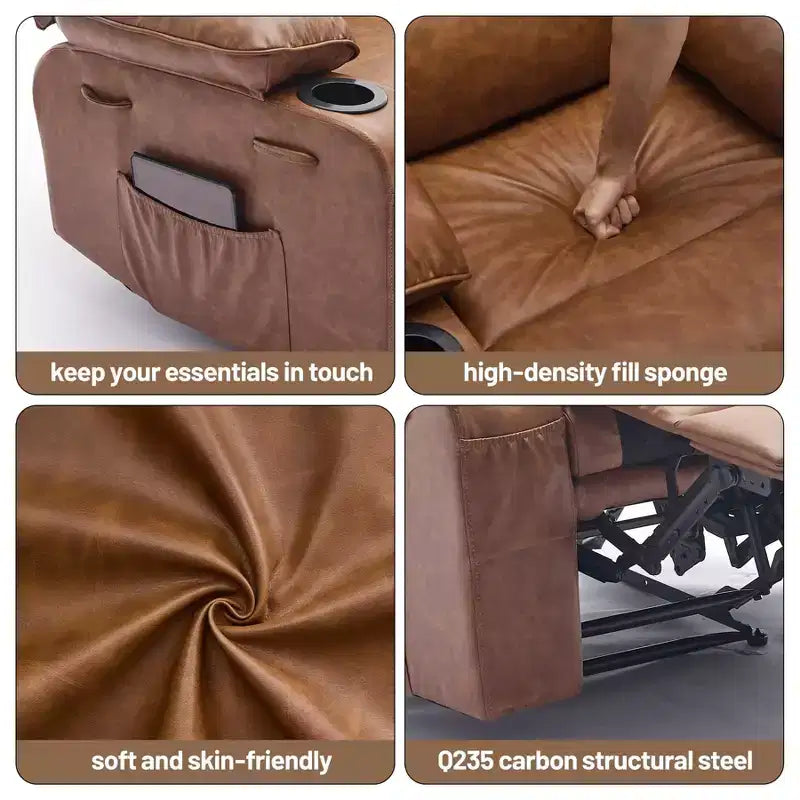 Fauteuil inclinable pivotant manuel surdimensionné avec massage et chauffage, rotation à 360°, inclinaison à 150°, cuir PU, télécommande pour salon