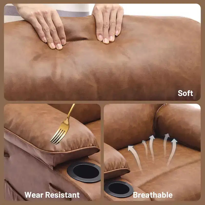 Fauteuil inclinable pivotant manuel surdimensionné avec massage et chauffage, rotation à 360°, inclinaison à 150°, cuir PU, télécommande pour salon