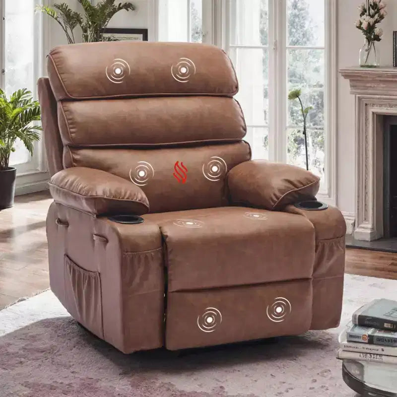 Fauteuil inclinable pivotant manuel surdimensionné avec massage et chauffage, rotation à 360°, inclinaison à 150°, cuir PU, télécommande pour salon
