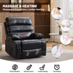 Fauteuil inclinable pivotant manuel surdimensionné avec massage et chauffage, rotation à 360°, inclinaison à 150°, cuir PU, télécommande pour salon