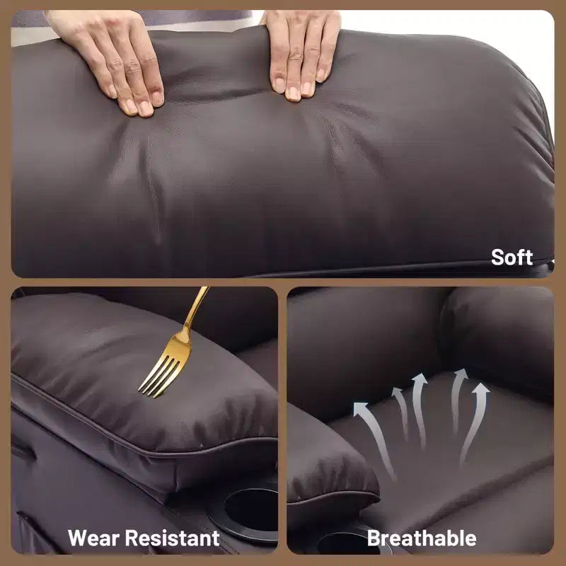 Fauteuil inclinable pivotant manuel surdimensionné avec massage et chauffage, rotation à 360°, inclinaison à 150°, cuir PU, télécommande pour salon