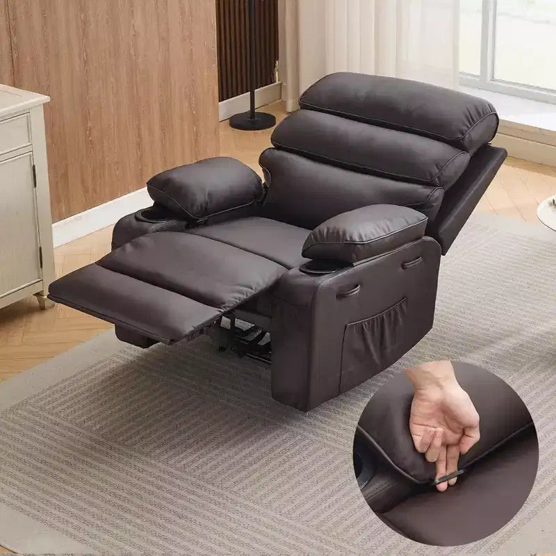 Fauteuil inclinable pivotant manuel surdimensionné avec massage et chauffage, rotation à 360°, inclinaison à 150°, cuir PU, télécommande pour salon