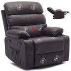 Fauteuil inclinable pivotant manuel surdimensionné avec massage et chauffage, rotation à 360°, inclinaison à 150°, cuir PU, télécommande pour salon