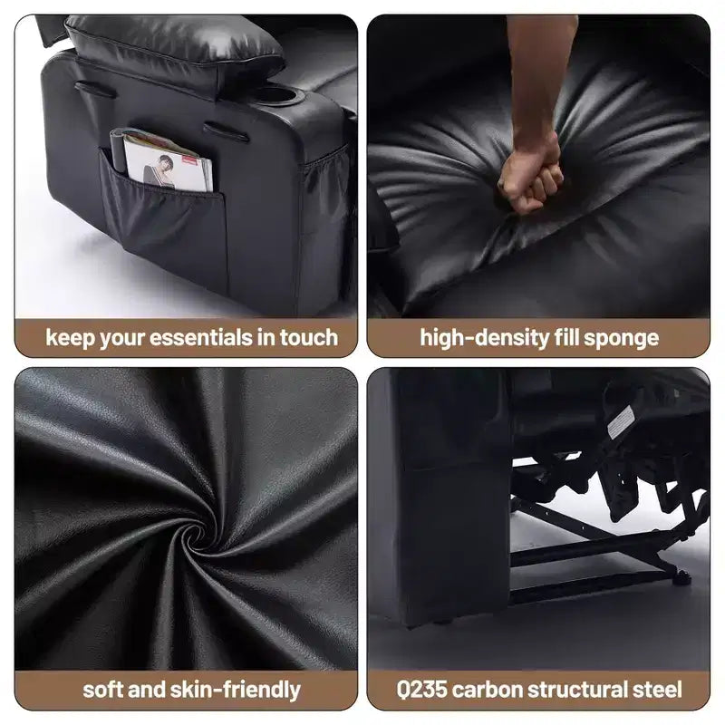 Fauteuil inclinable pivotant manuel surdimensionné avec massage et chauffage, rotation à 360°, inclinaison à 150°, cuir PU, télécommande pour salon