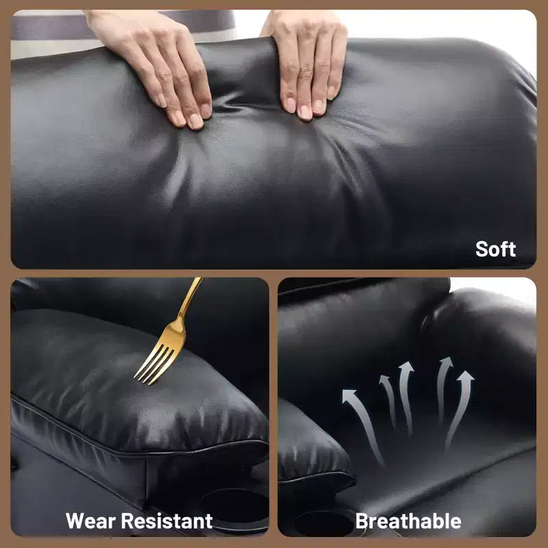 Fauteuil inclinable pivotant manuel surdimensionné avec massage et chauffage, rotation à 360°, inclinaison à 150°, cuir PU, télécommande pour salon