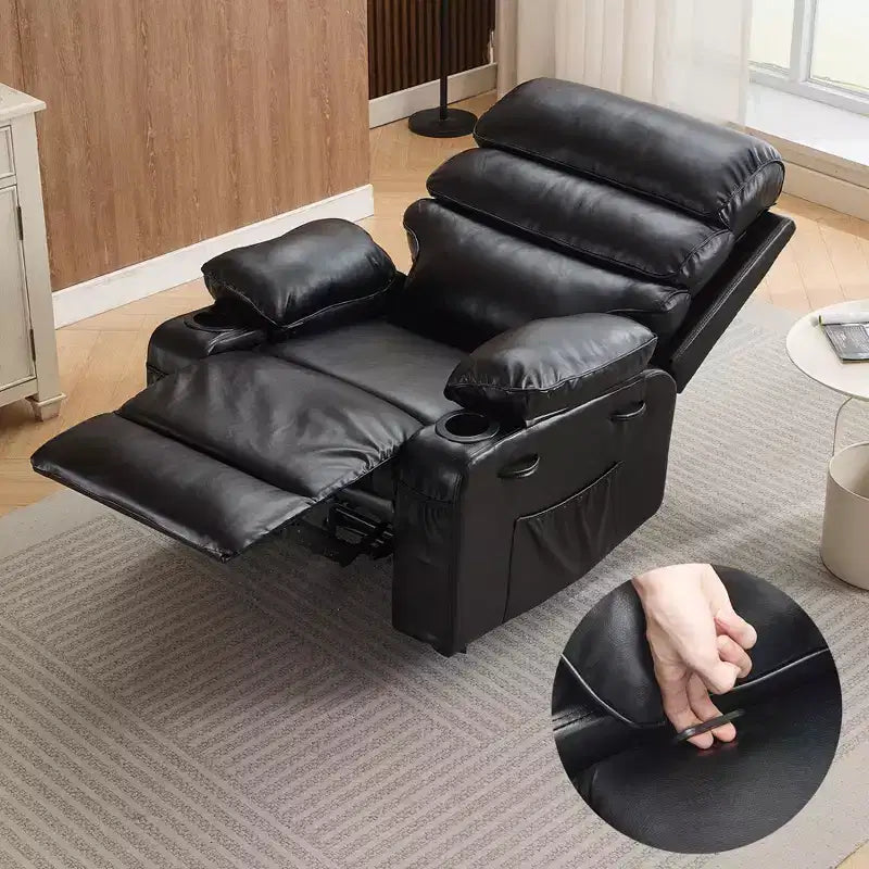 Fauteuil inclinable pivotant manuel surdimensionné avec massage et chauffage, rotation à 360°, inclinaison à 150°, cuir PU, télécommande pour salon
