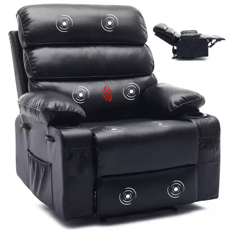 Fauteuil inclinable pivotant manuel surdimensionné avec massage et chauffage, rotation à 360°, inclinaison à 150°, cuir PU, télécommande pour salon