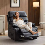 Oversized Manual Swivel Recliner Chair with Massage & Heat, 360 Rotation, 150 Recline, PU Leather, Remote Control for Living Room
