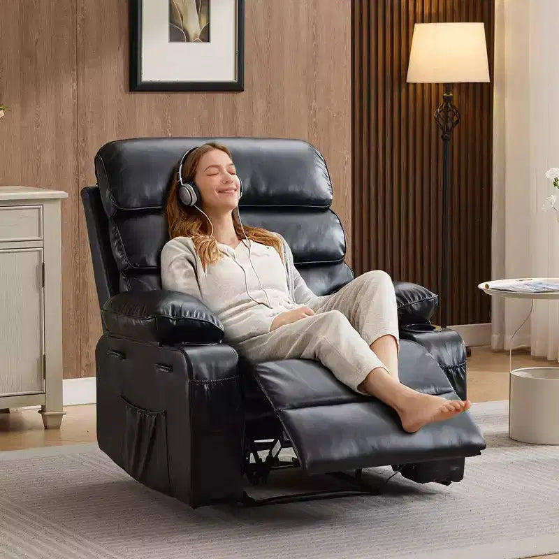Oversized Manual Swivel Recliner Chair with Massage & Heat, 360 Rotation, 150 Recline, PU Leather, Remote Control for Living Room
