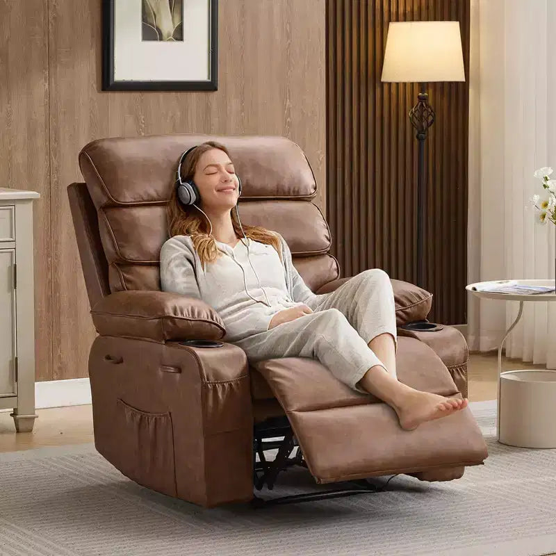 Fauteuil inclinable pivotant manuel surdimensionné avec massage et chauffage, rotation à 360°, inclinaison à 150°, cuir PU, télécommande pour salon