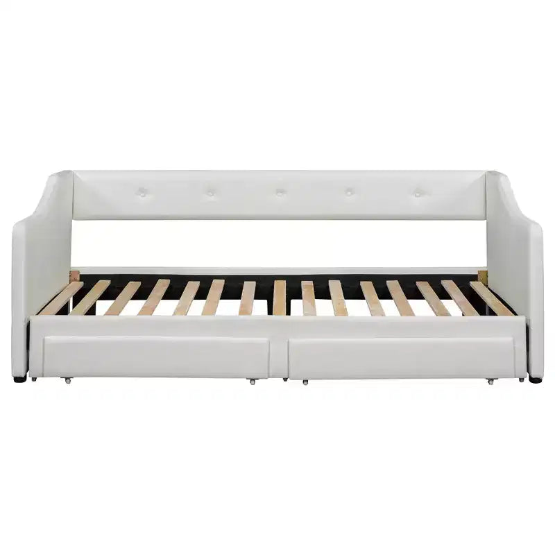 Lit de repos capitonné en lin taille Twin XL à King avec deux tiroirs, cadre de lit gigogne extensible avec lit d'appoint relevable pour chambre d'amis