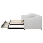 Lit de repos capitonné en lin taille Twin XL à King avec deux tiroirs, cadre de lit gigogne extensible avec lit d'appoint relevable pour chambre d'amis