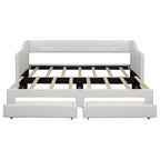 Lit de repos capitonné en lin taille Twin XL à King avec deux tiroirs, cadre de lit gigogne extensible avec lit d'appoint relevable pour chambre d'amis