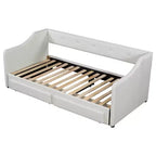 Lit de repos capitonné en lin taille Twin XL à King avec deux tiroirs, cadre de lit gigogne extensible avec lit d'appoint relevable pour chambre d'amis