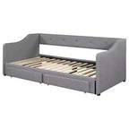 Lit de repos capitonné en lin taille Twin XL à King avec deux tiroirs, cadre de lit gigogne extensible avec lit d'appoint relevable pour chambre d'amis