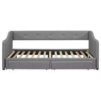 Lit de repos capitonné en lin taille Twin XL à King avec deux tiroirs, cadre de lit gigogne extensible avec lit d'appoint relevable pour chambre d'amis