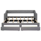 Lit de repos capitonné en lin taille Twin XL à King avec deux tiroirs, cadre de lit gigogne extensible avec lit d'appoint relevable pour chambre d'amis