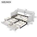 Lit de repos capitonné en lin taille Twin XL à King avec deux tiroirs, cadre de lit gigogne extensible avec lit d'appoint relevable pour chambre d'amis