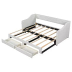 Lit de repos capitonné en lin taille Twin XL à King avec deux tiroirs, cadre de lit gigogne extensible avec lit d'appoint relevable pour chambre d'amis