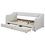 Lit de repos capitonné en lin taille Twin XL à King avec deux tiroirs, cadre de lit gigogne extensible avec lit d'appoint relevable pour chambre d'amis