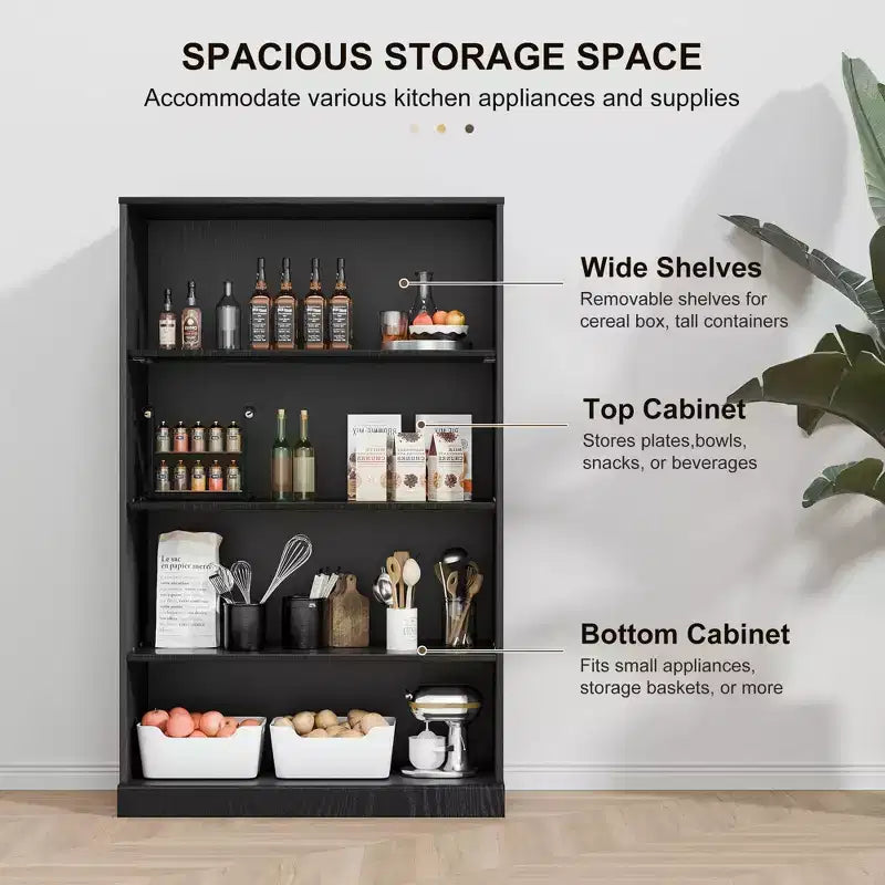 49x31x16 Étagère de rangement sans porte en bois Meuble de rangement Bibliothèque & Meuble de bureau pour Cuisine Chambre Entrée Salon Salle à manger Noir