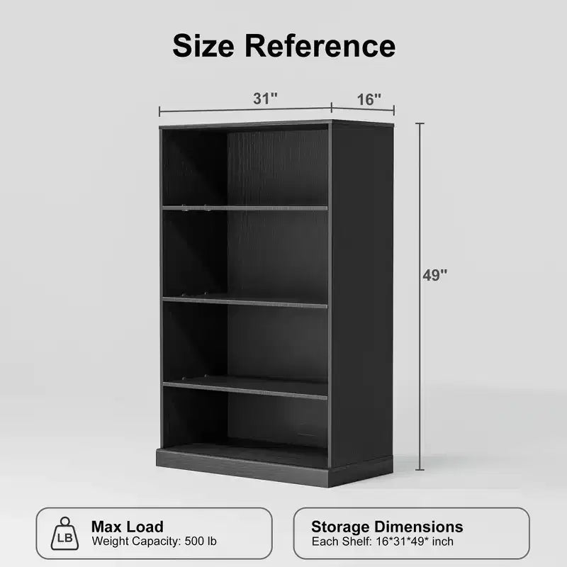 49x31x16 Étagère de rangement sans porte en bois Meuble de rangement Bibliothèque & Meuble de bureau pour Cuisine Chambre Entrée Salon Salle à manger Noir