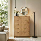 Commode à 5 tiroirs, Meuble de rangement avec poignée facile à tirer, Armoire de rangement à panneaux cannelés ondulés, pour Chambre à coucher, Salon, Couloir, Entrée