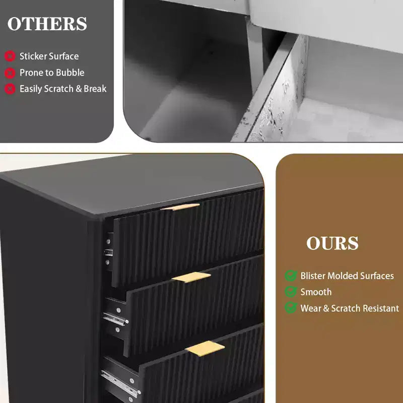 Commode à 5 tiroirs, Meuble de rangement avec poignée facile à tirer, Armoire de rangement à panneaux cannelés ondulés, pour Chambre à coucher, Salon, Couloir, Entrée