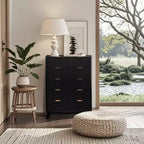 Commode à 5 tiroirs, Meuble de rangement avec poignée facile à tirer, Armoire de rangement à panneaux cannelés ondulés, pour Chambre à coucher, Salon, Couloir, Entrée