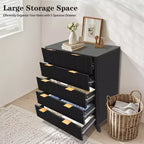 Commode à 5 tiroirs, Meuble de rangement avec poignée facile à tirer, Armoire de rangement à panneaux cannelés ondulés, pour Chambre à coucher, Salon, Couloir, Entrée