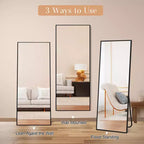 Miroir pleine longueur de 57 pouces en alliage d'aluminium, rectangulaire, en verre trempé, à poser au sol, pour la décoration intérieure, noir