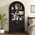 MAYEERTY 63 Tall Arched Storage Cabinet with Beech Wood Door 5 Tier Bookcase for Living Room Dining Room Black