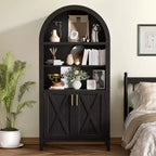 MAYEERTY 63 Tall Arched Storage Cabinet with Beech Wood Door 5 Tier Bookcase for Living Room Dining Room Black