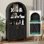 Armoire de rangement haute arquée de 160 cm avec porte en bois de hêtre, bibliothèque à 5 niveaux pour salon salle à manger noire