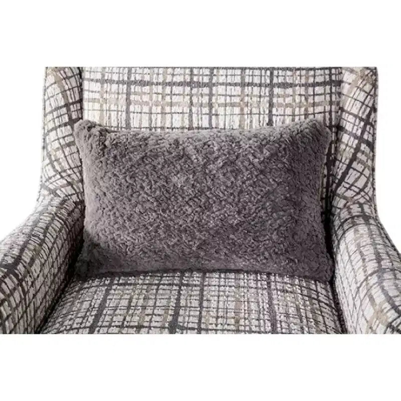 Fauteuil d'appoint, 1 coussin décoratif, motif à carreaux noir et blanc, bois massif