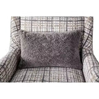 Fauteuil d'appoint, 1 coussin décoratif, motif à carreaux noir et blanc, bois massif