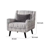 Fauteuil d'appoint, 1 coussin décoratif, motif à carreaux noir et blanc, bois massif
