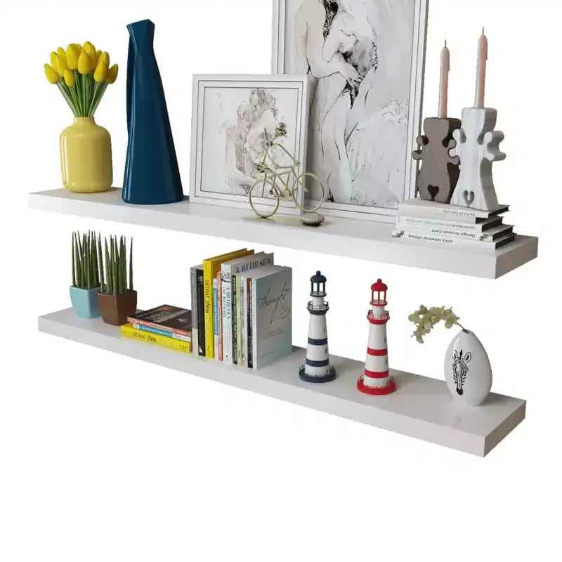 Lot de 2 étagères murales MDF blanc 120 cm de large Fixation murale