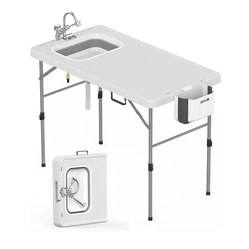 Portable Fish Cleaning Table with Sink, Portable Outdoor Camping Sink Station W/Faucet Drainage Hose & Sprayer for Camping, Patio, Kitchen,RV & Beach