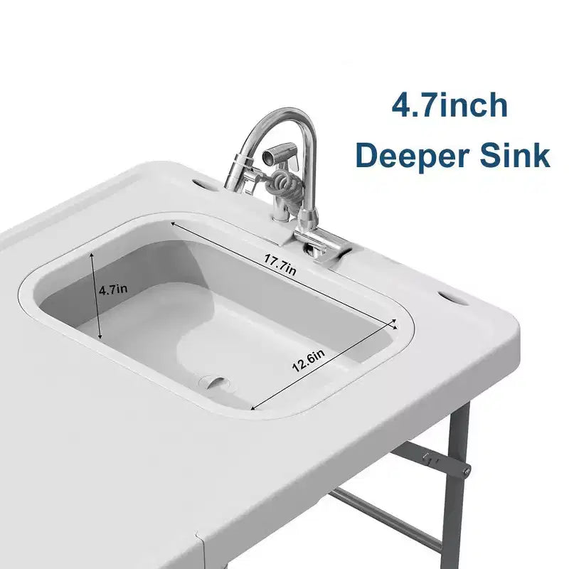 Table de Nettoyage de Poisson Portable avec Évier, Station d'Évier de Camping Extérieur Portable avec Robinet, Tuyau de Drainage et Pulvérisateur pour le Camping, la Terrasse, la Cuisine, le VR et la Plage