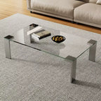 Table basse moderne en verre trempé avec pieds en acier inoxydable, table rectangulaire transparente de 120 cm pour salon