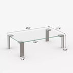 Table basse moderne en verre trempé avec pieds en acier inoxydable, table rectangulaire transparente de 120 cm pour salon
