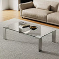 Luck Live Modern Tempered Glass Coffee Table with Stainless Steel Legs, 47.2 Rectangular Clear Table for Living Room