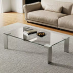 Luck Live Modern Tempered Glass Coffee Table with Stainless Steel Legs, 47.2 Rectangular Clear Table for Living Room