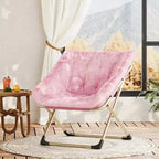 Comfy Oversized Pink Saucer Chair, Soft Faux Fur Reading Lounge Chair for Adults, Foldable Cozy Chairs for Bedroom, Living Room, Dorm, Office Pink